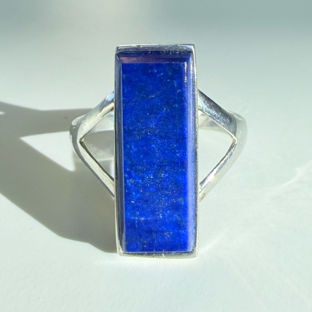 Vintage Estate .925 Solid Sterling Silver Lapis Rectangular Ring Size 9.5